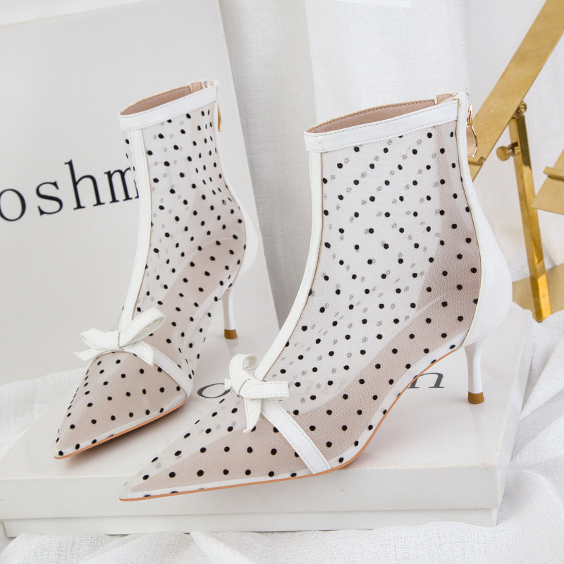 Sweet Slimming See-through Polka Dot Mesh Hollow-out High Heels