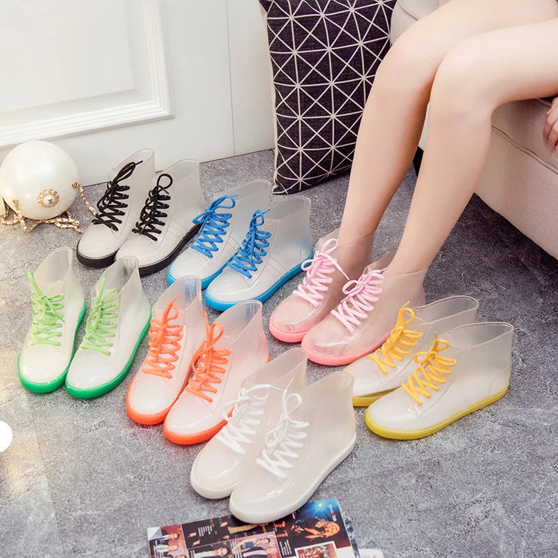 Fashion Waterproof Shoes Rainshoes Jelly Transparent Anti-Slip  Rain Boots Shoe Cover Woolen Cotton Rubber Boots Female Short