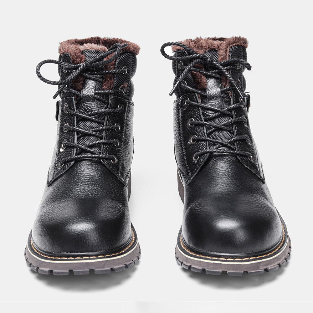 Plus Size Men's Real Leather With Fleece Lining Snow Boots